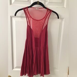 INTIMATELY FREE PEOPLE SZ XS TUNIC TOP SHEER GUC BRICK RED COLOR